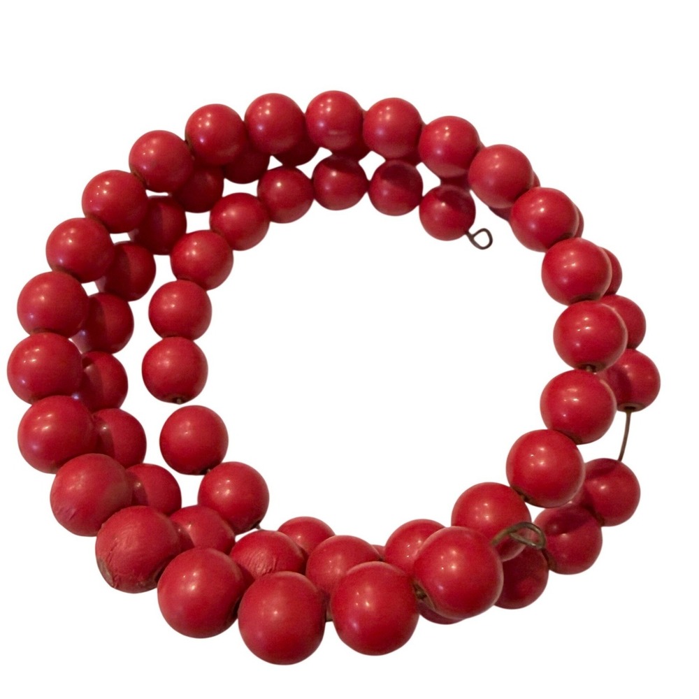 Vintage Red Wooden Bead Memory Wire‎ Wrap Bracelet Multi Strand Coil Boho Retro